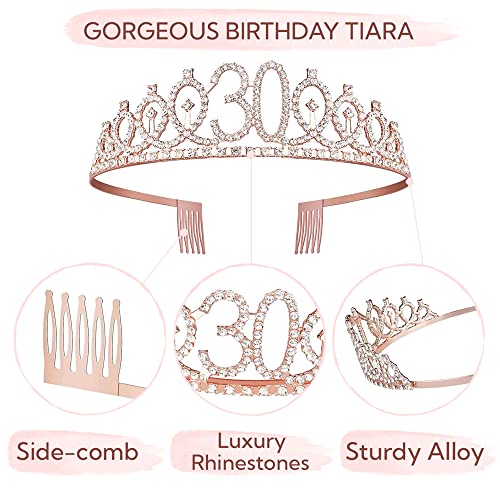 Bella Meri 30th Birthday Gifts for Women, 30th Birthday Tiara Crown, Sash, Cake Toppers,Birthday Candles, 30 Birthday Decorations Women