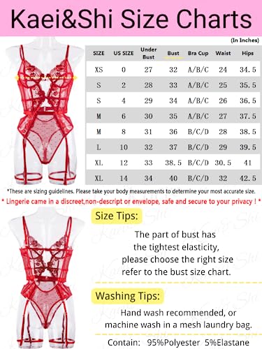 Kaei&Shi Bodysuit Lingerie for Women,Plunge Underwire Floral Lace Teddy Lingerie,Sexy Cutout Thong One Piece Body Suit with Garter Boudoir Red Medium