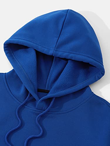 Floerns Men's Letter Graphic Print Long Sleeve Drawstring Hoodie Sweatshirt Tops A Blue S