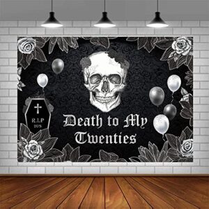ABLIN 8x6ft Death to My Twenties Backdrop for Thirties Birthday Party Decorations RIP to My 20s Youth Gothic Skull Black Rose Balloons Photography Background Photo Props