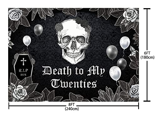 ABLIN 8x6ft Death to My Twenties Backdrop for Thirties Birthday Party Decorations RIP to My 20s Youth Gothic Skull Black Rose Balloons Photography Background Photo Props