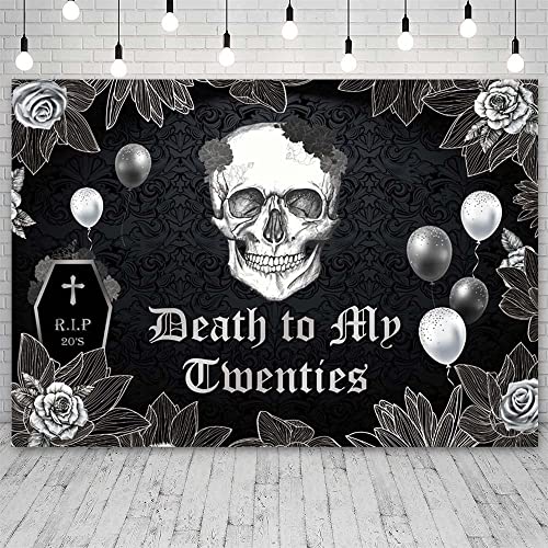 ABLIN 8x6ft Death to My Twenties Backdrop for Thirties Birthday Party Decorations RIP to My 20s Youth Gothic Skull Black Rose Balloons Photography Background Photo Props