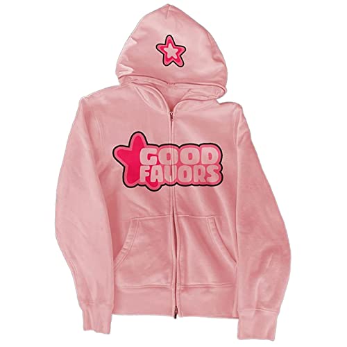 MAEHARRT Y2K Pink Zip Up Hoodie Graphic Full Zip Up Hoodie Over Face Cute Aesthetic Hoodies Y2k Jacket Casual Streetwear