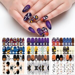 tailaimei 12 sheets halloween nail wraps stickers nail polish strips self-adhesive full wraps with 2 pcs nail files for diy nail art decals (specter style)