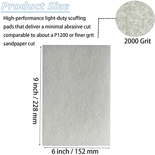 Tonmp 10 Pack 6" x 9" Superfine General Purpose Scuff Pads for Scuffing, Scouring, Sanding, Paint - Surface Preparation Automotive Car Auto Body Woodworking (White -2000 Grit)