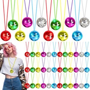 48 Pack Assorted Color Disco Ball Necklaces 70s Disco Party Necklaces 1.57 Inch Mirror Disco Ball Costume Necklaces For Birthday Parties, Festival Accessories Disco Party Favor Decoration