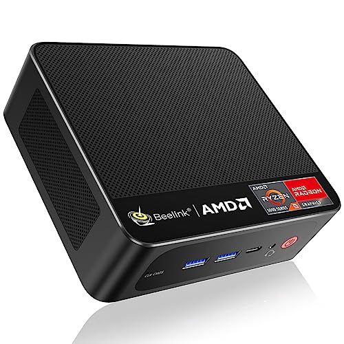 Beelink Mini PC, AMD Ryzen 5 5560U(6C/12T, Up to 4GHz), 16GB DDR4 RAM 1TB M.2 2280 NVMe SSD, Mini Desktop Computer Support 4K@60Hz Triple Display/WiFi 6/BT 5.2/USB-C