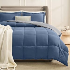 homelike moment comforter set, twin size lightweight blue/grey bedding comforters, all season down alternative, reversible duvet insert 2 piece - 1 comforter 1 pillow sham, summer blanket