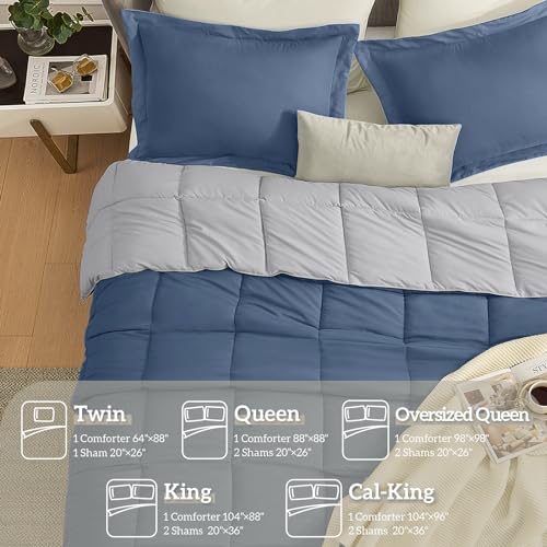 Homelike Moment Comforter Set, Twin Size Lightweight Blue/Grey Bedding Comforters, All Season Down Alternative, Reversible Duvet Insert 2 Piece - 1 Comforter 1 Pillow Sham, Summer Blanket