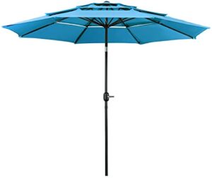 yaheetech 3-tier patio parasol - 10ft vented outdoor table umbrella w/double-layer cloth & large shade & push-button tilting for yard/garden/park/garden- sky blue