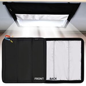rvingpro magnetic rv window shade 16"x16", double-side foldable rv vent blackout shade, reflective rv skylight shade cover for inside camper, with storage bag & velcro, black