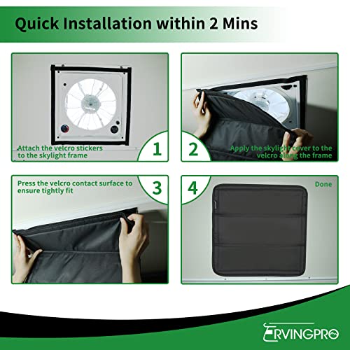 RVINGPRO Magnetic RV Window Shade 16"x16", Double-Side Foldable RV Vent Blackout Shade, Reflective RV Skylight Shade Cover for Inside Camper, with Storage Bag & Velcro, Black