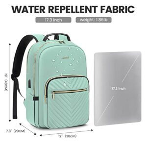 LOVEVOOK Laptop Backpack for Women 17.3 inch,Cute Womens Travel Backpack Purse,Professional Laptop Computer Bag,Waterproof Work Business College Teacher Bags Carry on Backpack with USB Port,Mint Green