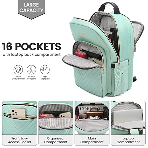LOVEVOOK Laptop Backpack for Women 17.3 inch,Cute Womens Travel Backpack Purse,Professional Laptop Computer Bag,Waterproof Work Business College Teacher Bags Carry on Backpack with USB Port,Mint Green