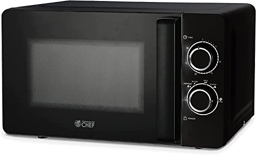 COMMERCIAL CHEF Small Microwave 0.7 Cu. Ft. Countertop Microwave with Mechanical Control, Black Microwave with 6 Power Levels, Outstanding Portable Microwave with Convenient Pull Handle