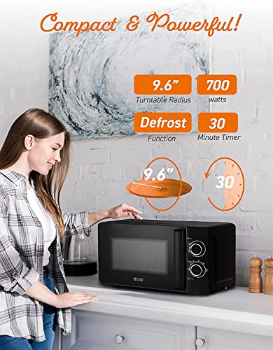 COMMERCIAL CHEF Small Microwave 0.7 Cu. Ft. Countertop Microwave with Mechanical Control, Black Microwave with 6 Power Levels, Outstanding Portable Microwave with Convenient Pull Handle