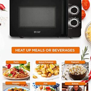 COMMERCIAL CHEF Small Microwave 0.7 Cu. Ft. Countertop Microwave with Mechanical Control, Black Microwave with 6 Power Levels, Outstanding Portable Microwave with Convenient Pull Handle