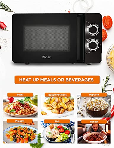 COMMERCIAL CHEF Small Microwave 0.7 Cu. Ft. Countertop Microwave with Mechanical Control, Black Microwave with 6 Power Levels, Outstanding Portable Microwave with Convenient Pull Handle