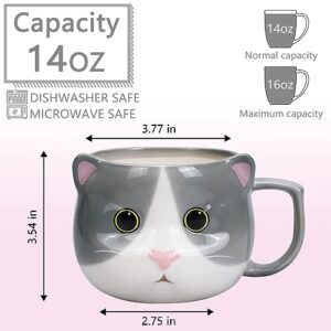 ToCooTo Cat Mug 14 oz Cute Ceramic Coffee Mug 3D Porcelain Tea Mug for Women Kawaii Cup Cat Gifts for Cat Lovers Christmas Gifts Housewarming Holiday Birthday Gifts for Women Mom Kids Men and Friend