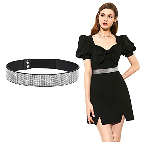 JASGOOD Rhinestone Elastic Belt for Women,Stretchy Shiny Crystal Belt Bling Wide Waist Belt for Women Dress