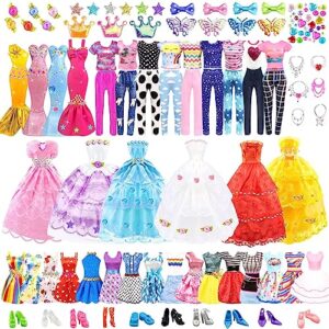 75pcs doll clothes and accessories fashion design kit for 11.5 inch doll dress up including 2 wedding gown dresses 1 fashion dress 2 party dress 8 mini dresses 3 tops and pants 10 shoes 6 necklaces