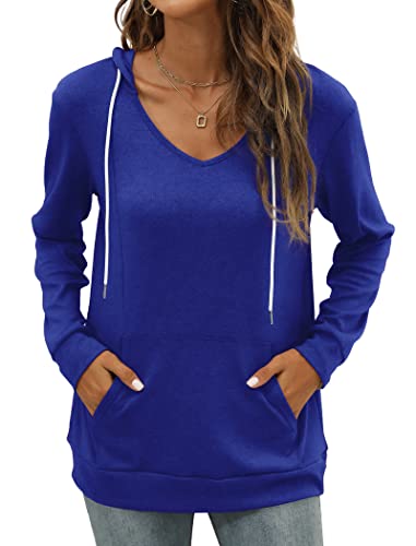 Saloogoe Sweatshirt for Women Pullover V Neck Hoodies Long Sleeve Fall Tops Large