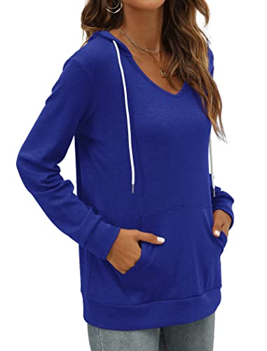 Saloogoe Sweatshirt for Women Pullover V Neck Hoodies Long Sleeve Fall Tops Large