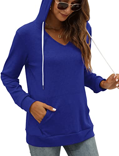 Saloogoe Sweatshirt for Women Pullover V Neck Hoodies Long Sleeve Fall Tops Large