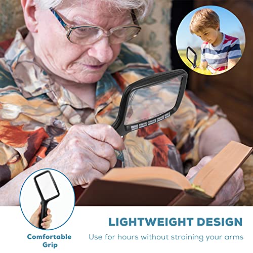 Folding Handheld Magnifying Glass with Light, 3X Large Rectangle Reading Magnifier with Dimmable LED for Seniors with Macular Degeneration, Newspaper, Books, Small Print, Lighted for Low Visions Black