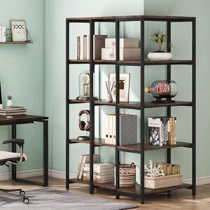 Tribesigns 5-Shelf Corner Bookshelf, 67" Tall Industrial Corner Shelf Stand Etagere Bookcase, Large Book Shelf with Metal Frame for Living Room Home Office, Rustic Brown