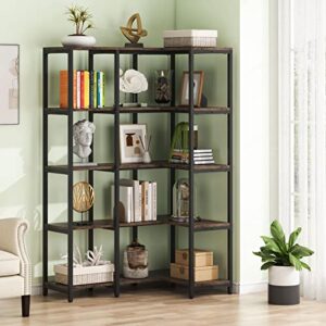 Tribesigns 5-Shelf Corner Bookshelf, 67" Tall Industrial Corner Shelf Stand Etagere Bookcase, Large Book Shelf with Metal Frame for Living Room Home Office, Rustic Brown