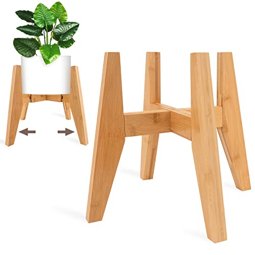 Adjustable Bamboo Plant Stand(8 to 12 inches), Mid Century Modern Plant Stand, Indoor Plant Holder Stands For 8 9 10 11 12 Inch Pot (Bamboo Plant Stand Only)