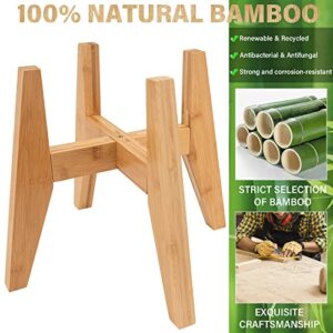 Adjustable Bamboo Plant Stand(8 to 12 inches), Mid Century Modern Plant Stand, Indoor Plant Holder Stands For 8 9 10 11 12 Inch Pot (Bamboo Plant Stand Only)