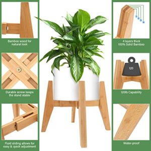 Adjustable Bamboo Plant Stand(8 to 12 inches), Mid Century Modern Plant Stand, Indoor Plant Holder Stands For 8 9 10 11 12 Inch Pot (Bamboo Plant Stand Only)