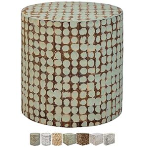 east at main round side table - 16”dia x 16.5” h living room, entryway, small spaces, bedside tables - real coconut shell mosaic inlaid, pre-assembled, natural and sage green patina finish