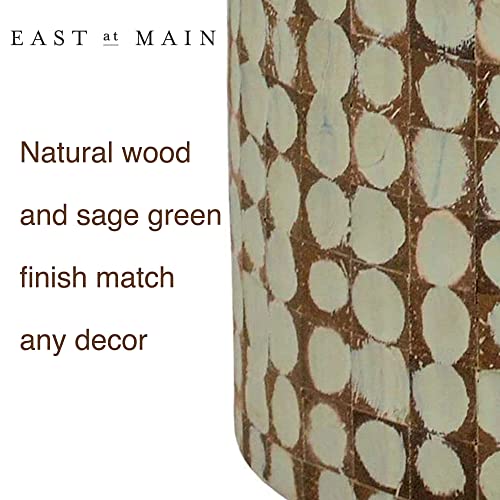 East at Main Round Side Table - 16”Dia x 16.5” h Living Room, Entryway, Small Spaces, Bedside Tables - Real Coconut Shell Mosaic Inlaid, Pre-Assembled, Natural and Sage Green Patina Finish