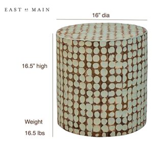 East at Main Round Side Table - 16”Dia x 16.5” h Living Room, Entryway, Small Spaces, Bedside Tables - Real Coconut Shell Mosaic Inlaid, Pre-Assembled, Natural and Sage Green Patina Finish