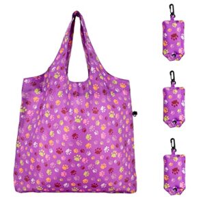 HOLYLUCK Reusable Grocery Bags,Heavy Duty Foldable Shopping Bag - Purple Dog Paw