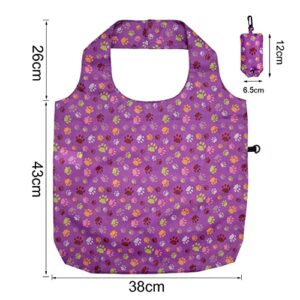 HOLYLUCK Reusable Grocery Bags,Heavy Duty Foldable Shopping Bag - Purple Dog Paw