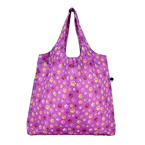 HOLYLUCK Reusable Grocery Bags,Heavy Duty Foldable Shopping Bag - Purple Dog Paw