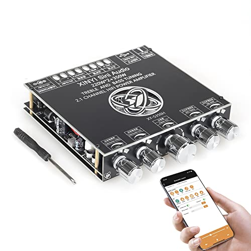 XY-S350H 2.1 Channel Bluetooth Power Amplifier Board with TPA3251 Chip, 220W*2+350W Support APP Control 18V-36V Bluetooth Speaker Audio Amplifier Module,Black