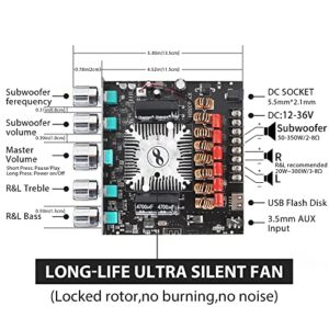 XY-S350H 2.1 Channel Bluetooth Power Amplifier Board with TPA3251 Chip, 220W*2+350W Support APP Control 18V-36V Bluetooth Speaker Audio Amplifier Module,Black