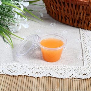 Pilipane 50 Sets Clear Disposable Plastic Portion Cups with Leakproof Lids,Leakproof Jello Shot Cup Mini Containers for Salad Dressing Sauce Condiment Snack Souffle and Salsa, Disposable(2oz)