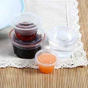 Pilipane 50 Sets Clear Disposable Plastic Portion Cups with Leakproof Lids,Leakproof Jello Shot Cup Mini Containers for Salad Dressing Sauce Condiment Snack Souffle and Salsa, Disposable(2oz)