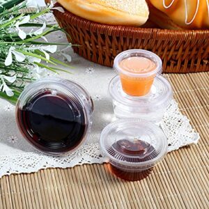 Pilipane 50 Sets Clear Disposable Plastic Portion Cups with Leakproof Lids,Leakproof Jello Shot Cup Mini Containers for Salad Dressing Sauce Condiment Snack Souffle and Salsa, Disposable(2oz)