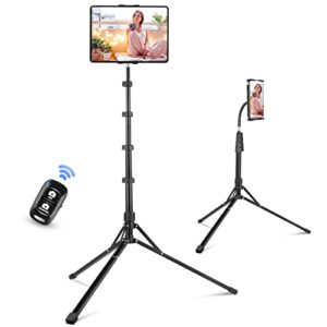 aureday stand floor, 67” height adjustable tripod stand, tablet stand with extendable holder for ipad mini/ air/ pro, kindle, switch, smartphones, and all 4.7" to 12.9" devices