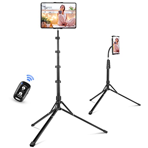 Aureday Stand Floor, 67” Height Adjustable Tripod Stand, Tablet Stand with Extendable Holder for iPad Mini/ Air/ Pro, Kindle, Switch, Smartphones, and All 4.7" to 12.9" Devices