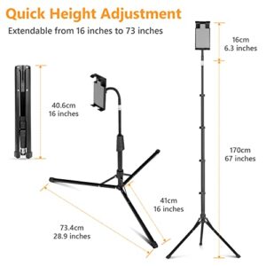 Aureday Stand Floor, 67” Height Adjustable Tripod Stand, Tablet Stand with Extendable Holder for iPad Mini/ Air/ Pro, Kindle, Switch, Smartphones, and All 4.7" to 12.9" Devices