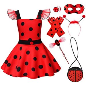 ladybug dress costume for girls with polka dots tutu dress halloween birthday dress up pretend play for kids 3-8 (5-6)