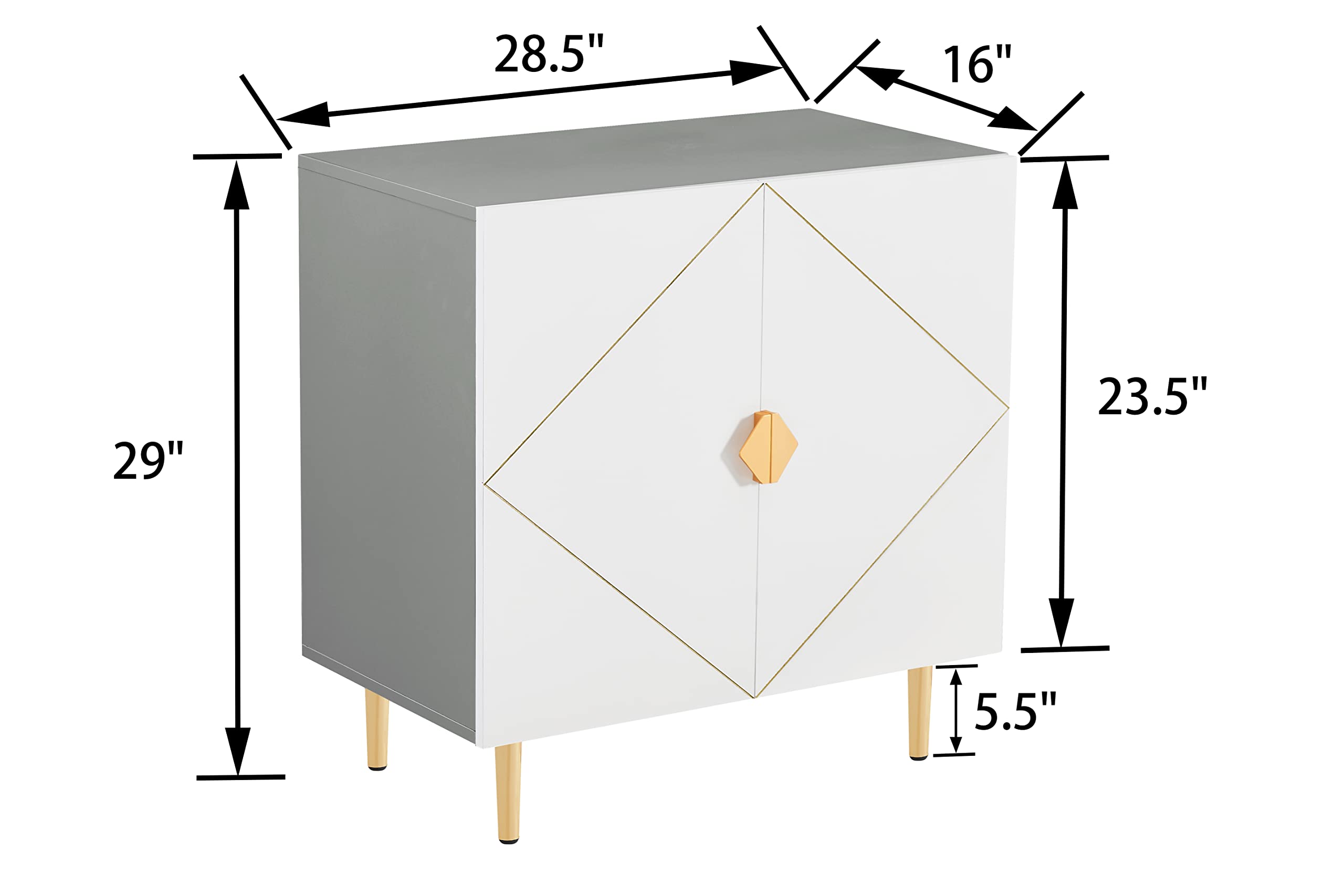 Okvnbjk Credenza, Modern Buffet Cabinet, Bookmatch with 2 Door, 28" Sideboard Buffet Cabinet for Kitchen, Hallway, Office, Entryway or Living Room (White/Gray)